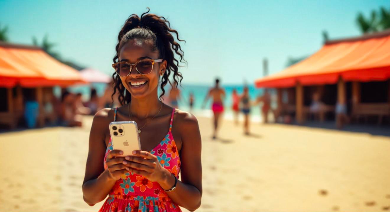 Jeune femme noire tenant au téléphone une iPhone avec une coque transparente